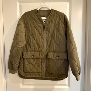 Joie Quilted Bomber Jacket-Olive